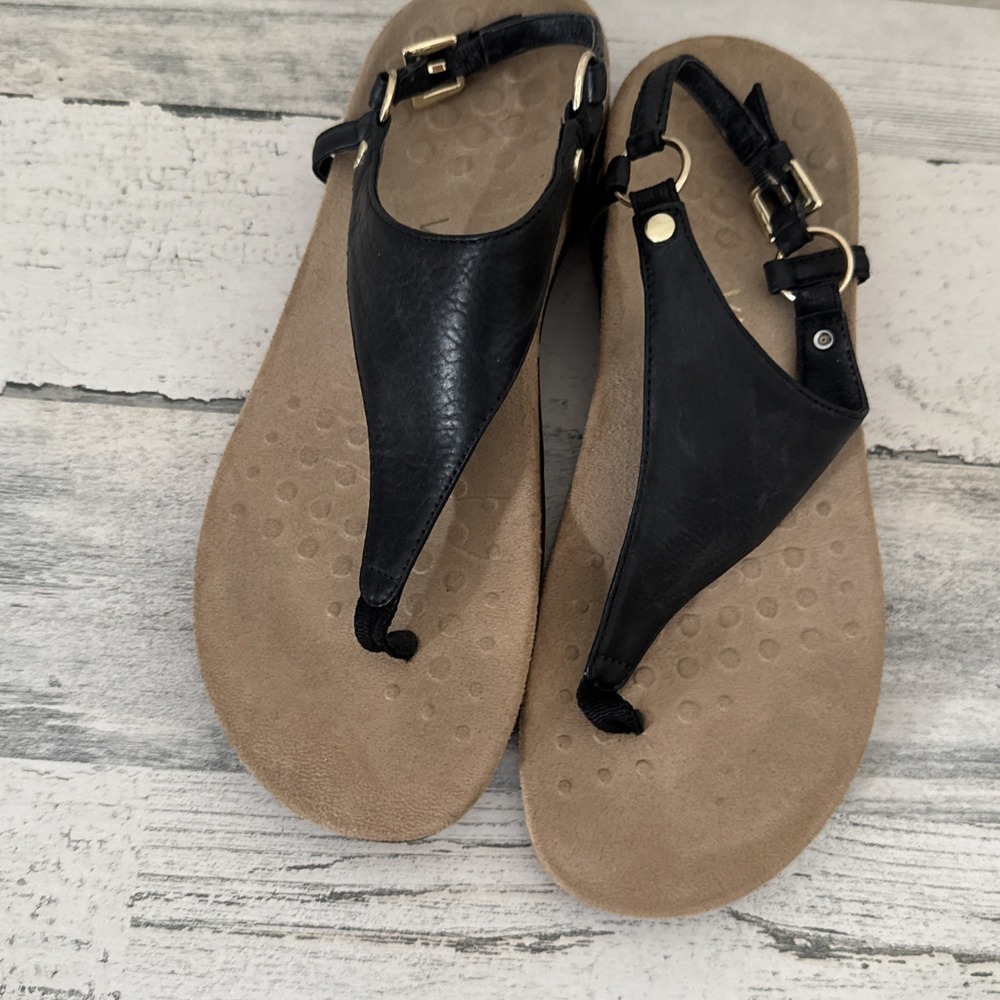 VIONIC KIRRA Sandals Shoes Black Leather Thong Strappy Women's Sz 7.5 Eu 38.5
